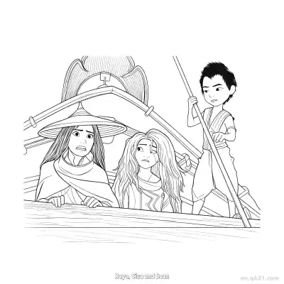 Free printable Raya, Sisu and Boun  Coloring Page - Free Printable Disney Raya and the Last Dragon PDFS Coloring Sheets coloring page