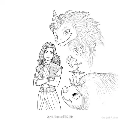 Free printable Raya, Sisu and Tuk Tuk  Coloring Page - Free Printable Disney Raya and the Last Dragon PDFS Coloring Sheets coloring page