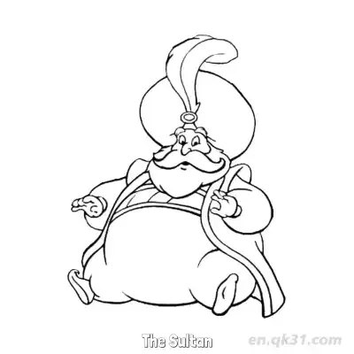 Free printable The Sultan Sitting in a Cheerful Pose Coloring Page coloring page