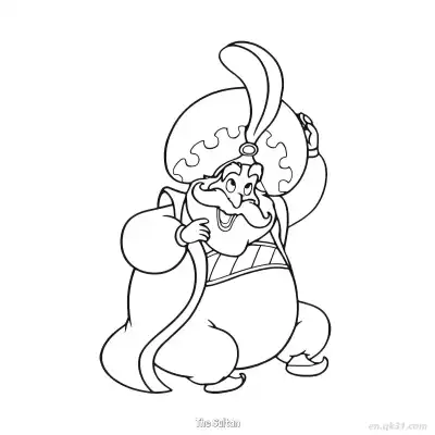 Free printable The Sultan Cheering with Hand Raised Coloring Page coloring page