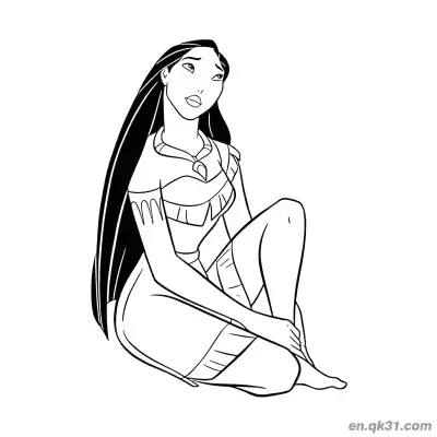 Free printable Thoughtful Pocahontas Sitting coloring page