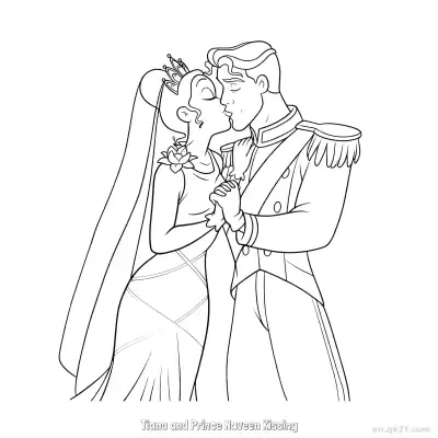 Free printable Tiana and Prince Naveen Kissing  Coloring Page - Free Printable Disney The Princess And The Frog PDFS Coloring Sheets coloring page