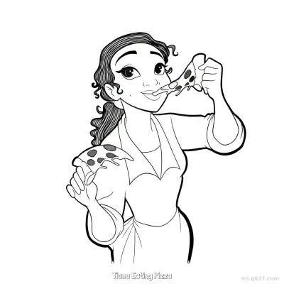 Free printable Tiana Eating Pizza  Coloring Page - Free Printable Disney The Princess And The Frog PDFS Coloring Sheets coloring page