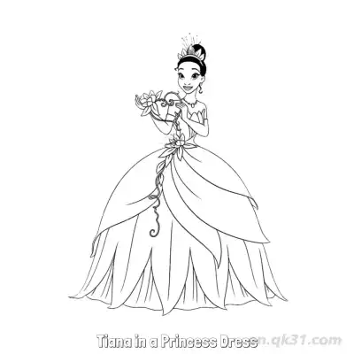 Free printable Tiana in a Princess Dress 2 Coloring Page - Free Printable Disney The Princess And The Frog PDFS Coloring Sheets coloring page