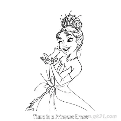 Free printable Tiana in a Princess Dress 4 Coloring Page - Free Printable Disney The Princess And The Frog PDFS Coloring Sheets coloring page