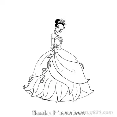 Free printable Tiana in a Princess Dress 5 Coloring Page - Free Printable Disney The Princess And The Frog PDFS Coloring Sheets coloring page