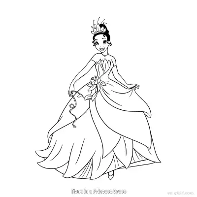 Free printable Tiana in a Princess Dress 7 Coloring Page - Free Printable Disney The Princess And The Frog PDFS Coloring Sheets coloring page