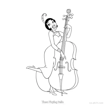 Free printable Tiana Playing Cello  Coloring Page - Free Printable Disney The Princess And The Frog PDFS Coloring Sheets coloring page