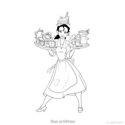 Free printable Tiana as Waitress 3 Coloring Page - Free Printable Disney The Princess And The Frog PDFS Coloring Sheets coloring page