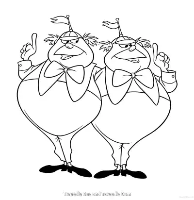 Free printable Tweedle Dee and Tweedle Dum 1 Coloring Page - Free Printable Alice in Wonderland PDFS Coloring Sheets coloring page