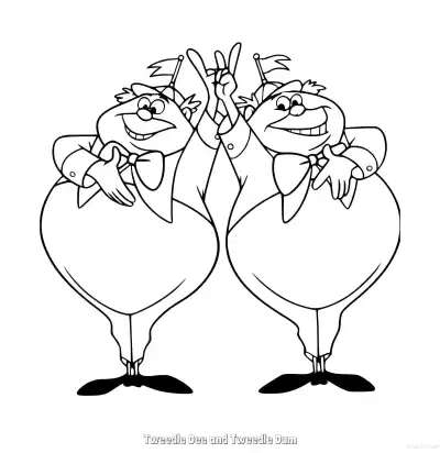 Free printable Tweedle Dee and Tweedle Dum 3 Coloring Page - Free Printable Alice in Wonderland PDFS Coloring Sheets coloring page
