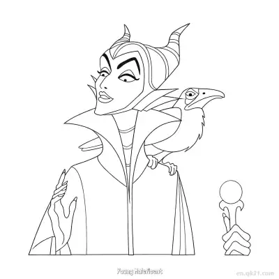 Free printable Maleficent with Raven Diablo Portrait Coloring Page coloring page