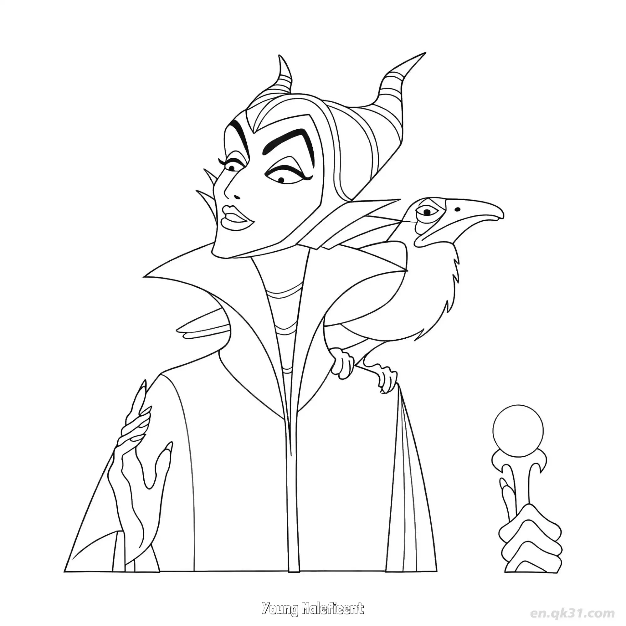 Maleficent with Raven Diablo Portrait Coloring Page – Free Printable Coloring Page for Kids and Adults