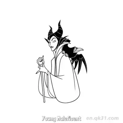 Free printable Silhouette Style Maleficent with Raven Coloring Page coloring page