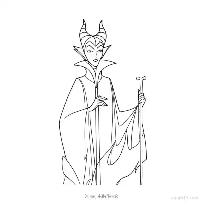 Free printable Maleficent Holding Staff Coloring Page (No Raven) coloring page