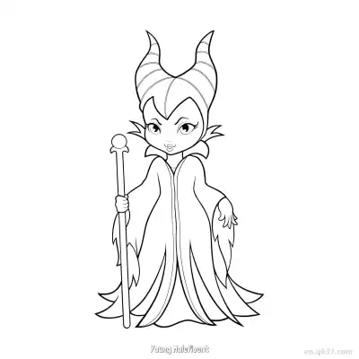 Free printable Chibi Maleficent with Staff Coloring Page coloring page