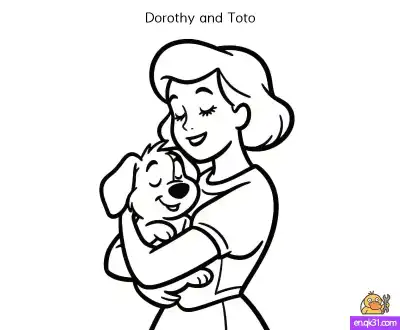 Free printable Dorothy and Toto Coloring Page: Free Wizard of Oz Printable coloring page