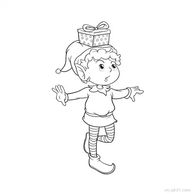 Free printable Elf Balancing Christmas Gift Coloring Page coloring page