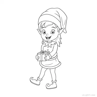 Free printable Elf Carrying Present Coloring Page coloring page
