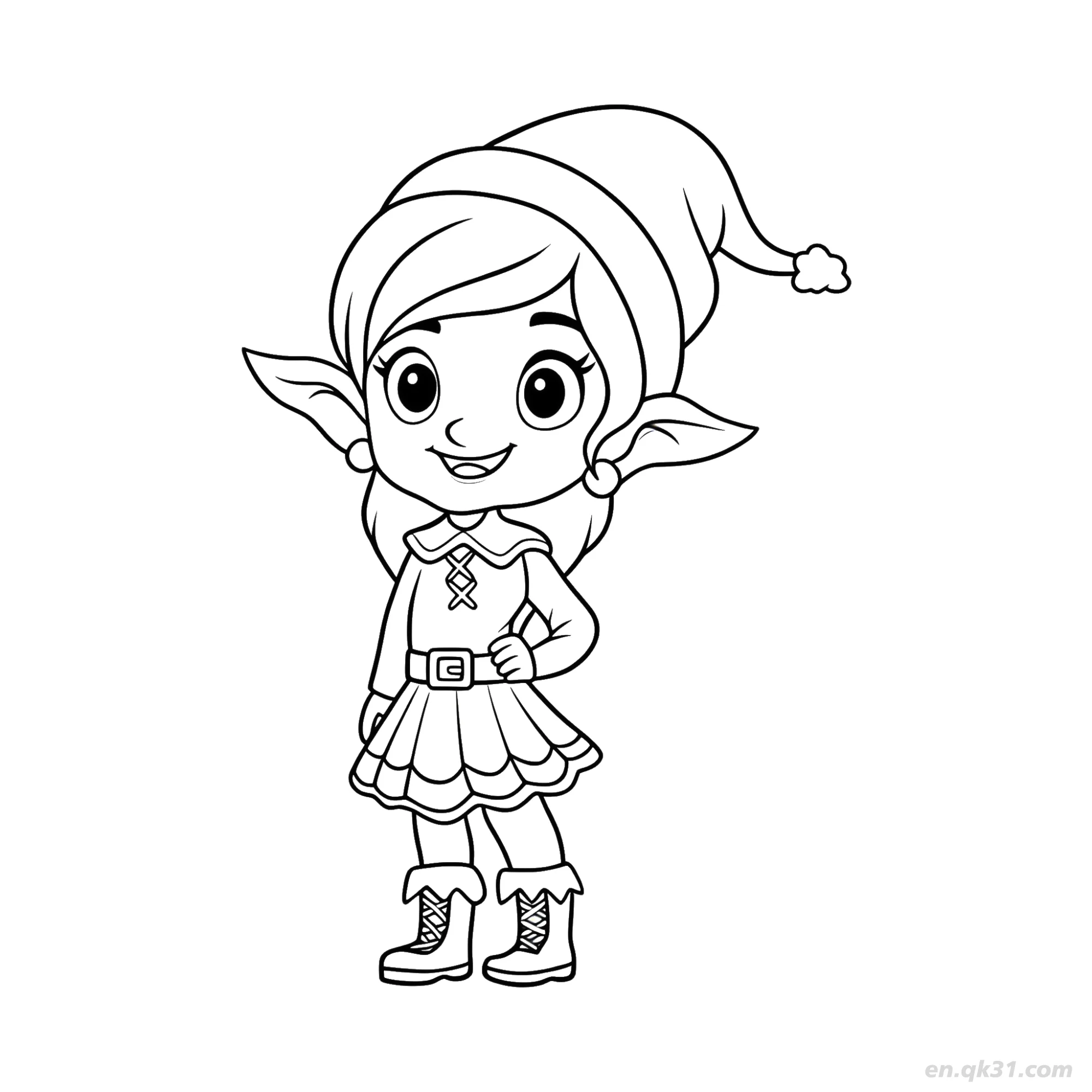 Girl Elf in Dress Coloring Page – Free Printable Coloring Page for Kids and Adults