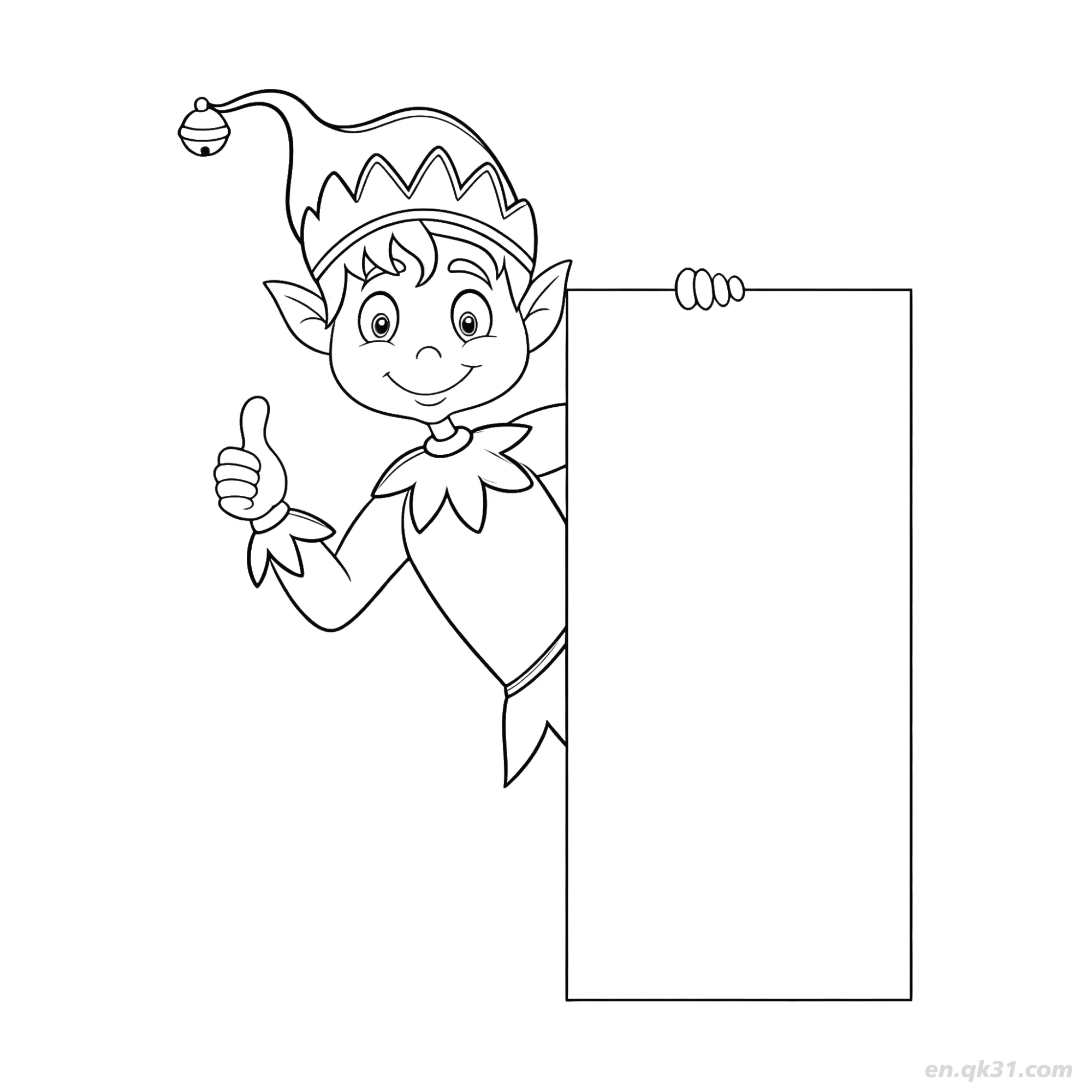 Elf Holding Blank Sign Coloring Page – Free Printable Coloring Page for Kids and Adults