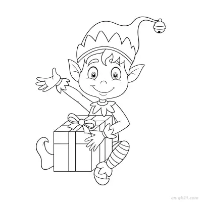 Free printable Elf Holding Wrapped Gift Coloring Page coloring page