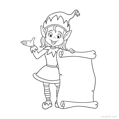 Free printable Elf with Scroll Coloring Page coloring page