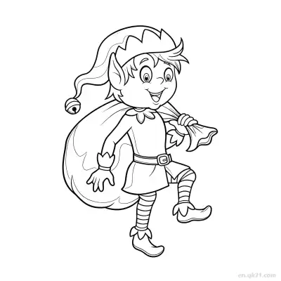 Free printable Elf with Toy Sack Coloring Page coloring page