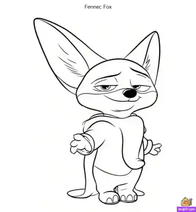 Free printable Fennec Fox Zootopia Coloring Page – Cute Hoodie Style for Kids coloring page