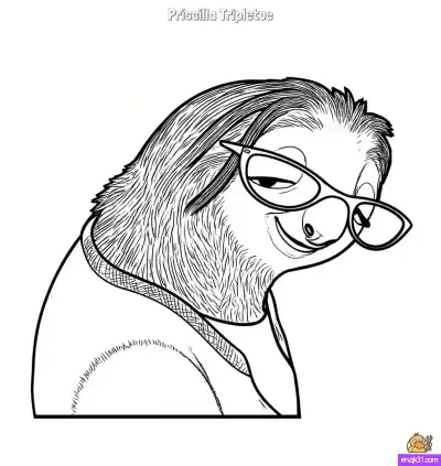 Free printable Priscilla Tripletoe Glasses-Wearing Sloth Zootopia Coloring Page – Chill Animal Design coloring page