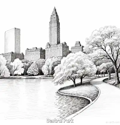 Free printable Central Park  Coloring Page - Free Printable Famous attractions in the United States PDF Coloring Sheets coloring page