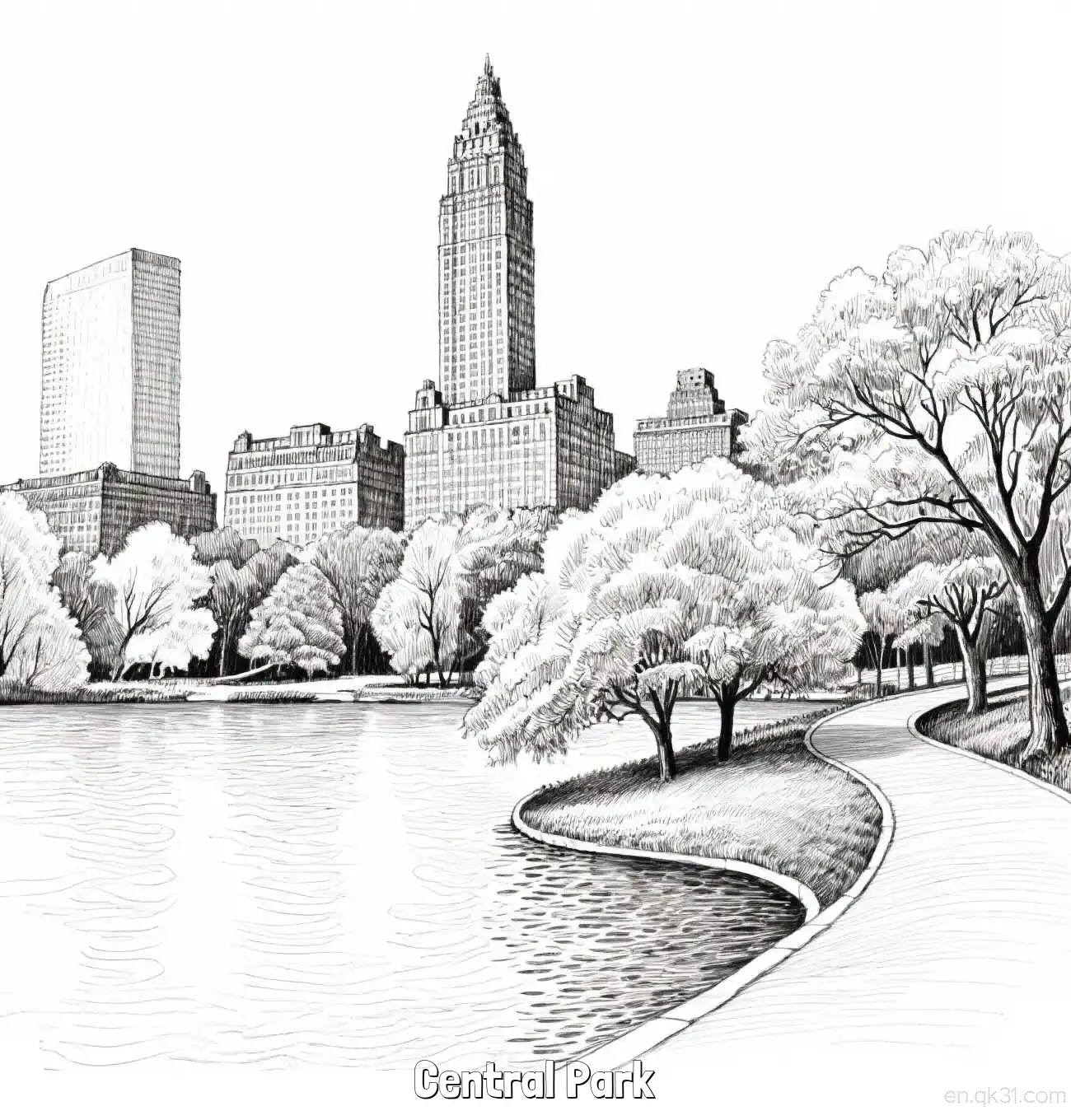 Central Park  Coloring Page - Free Printable Famous attractions in the United States PDF Coloring Sheets – Free Printable Coloring Page for Kids and Adults