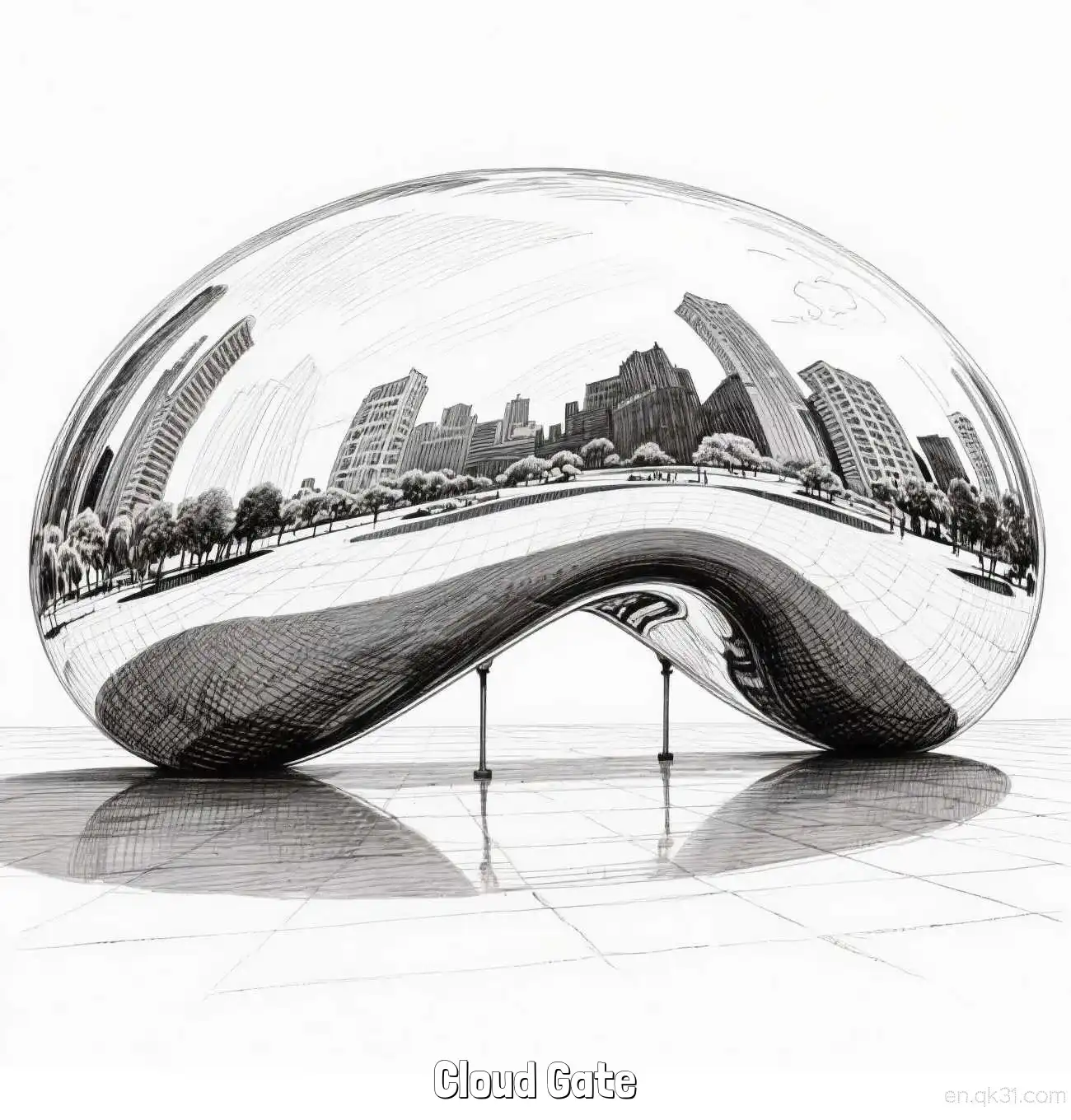 Cloud Gate  Coloring Page - Free Printable Famous attractions in the United States PDF Coloring Sheets – Free Printable Coloring Page for Kids and Adults