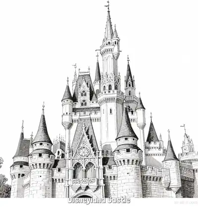 Free printable Disneyland Castle  Coloring Page - Free Printable Famous attractions in the United States PDF Coloring Sheets coloring page