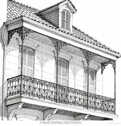 Free printable French Quarter, New Orleans  Coloring Page - Free Printable Famous attractions in the United States PDF Coloring Sheets coloring page