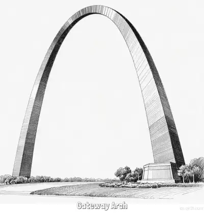 Free printable Gateway Arch  Coloring Page - Free Printable Famous attractions in the United States PDF Coloring Sheets coloring page