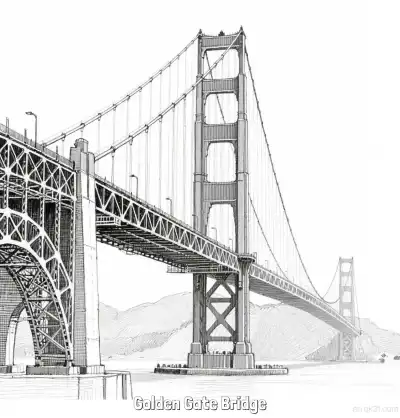 Free printable Golden Gate Bridge  Coloring Page - Free Printable Famous attractions in the United States PDF Coloring Sheets coloring page