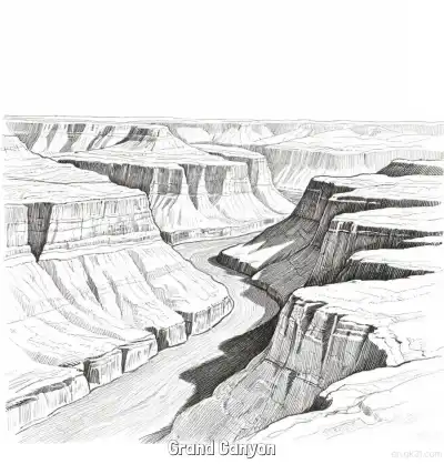 Free printable Grand Canyon  Coloring Page - Free Printable Famous attractions in the United States PDF Coloring Sheets coloring page