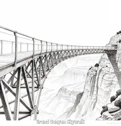 Free printable Grand Canyon Skywalk  Coloring Page - Free Printable Famous attractions in the United States PDF Coloring Sheets coloring page