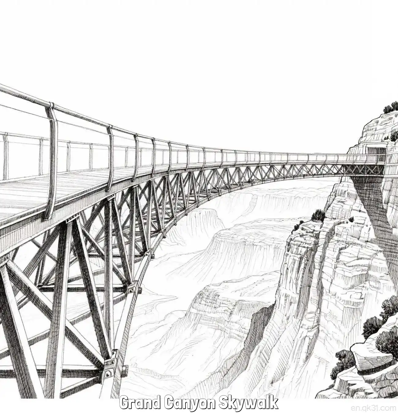 Grand Canyon Skywalk  Coloring Page - Free Printable Famous attractions in the United States PDF Coloring Sheets – Free Printable Coloring Page for Kids and Adults