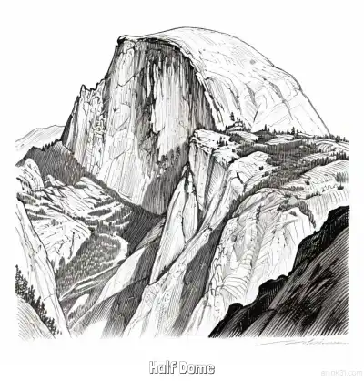 Free printable Half Dome  Coloring Page - Free Printable Famous attractions in the United States PDF Coloring Sheets coloring page