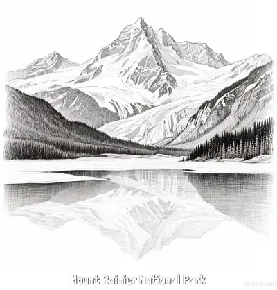 Free printable Mount Rainier National Park  Coloring Page - Free Printable Famous attractions in the United States PDF Coloring Sheets coloring page