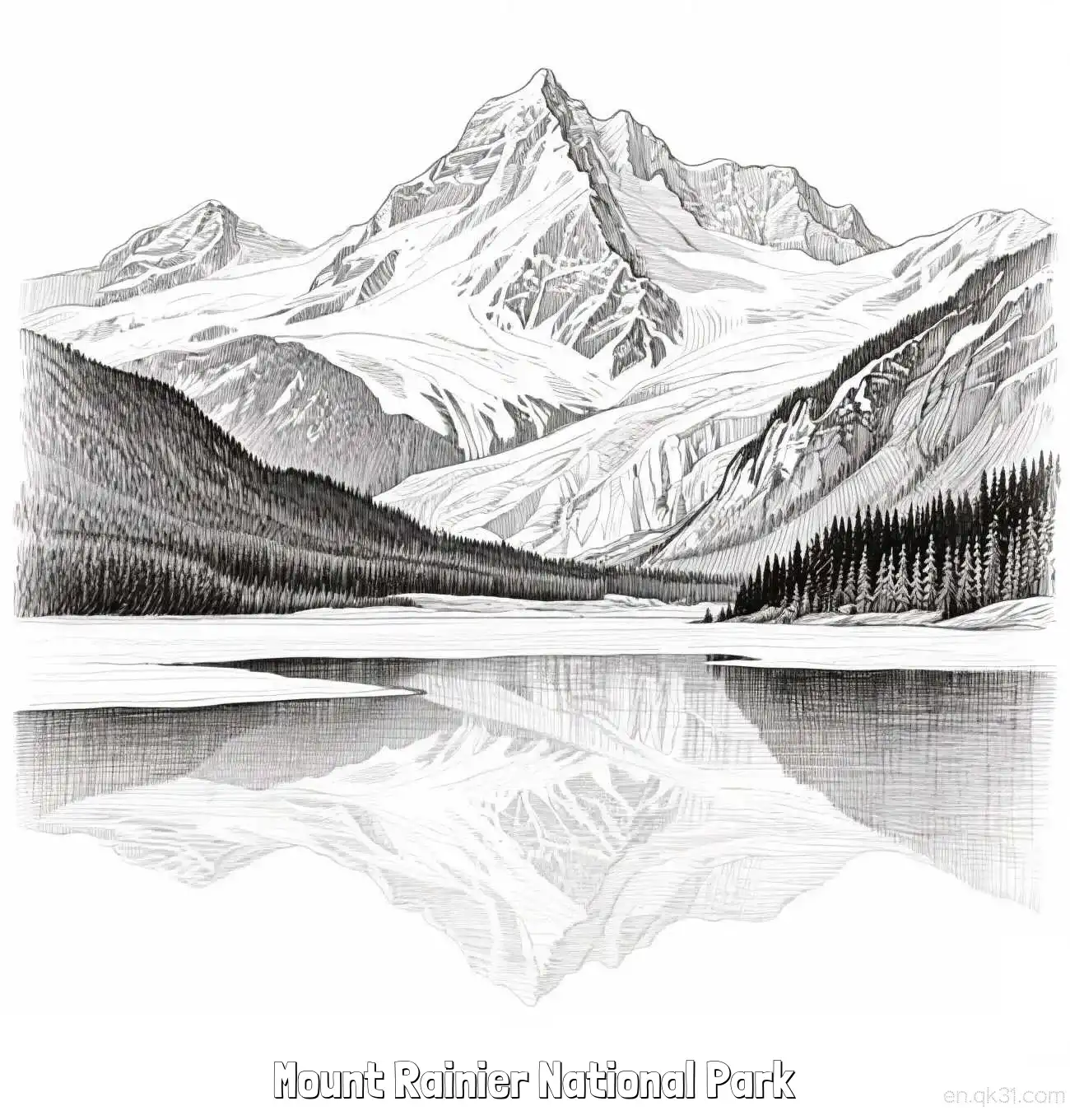 Mount Rainier National Park  Coloring Page - Free Printable Famous attractions in the United States PDF Coloring Sheets – Free Printable Coloring Page for Kids and Adults