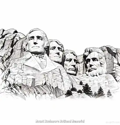 Free printable Mount Rushmore National Memorial  Coloring Page - Free Printable Famous attractions in the United States PDF Coloring Sheets coloring page