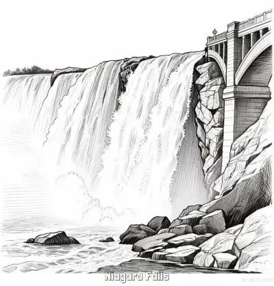 Free printable Niagara Falls  Coloring Page - Free Printable Famous attractions in the United States PDF Coloring Sheets coloring page