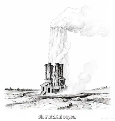Free printable Old Faithful Geyser  Coloring Page - Free Printable Famous attractions in the United States PDF Coloring Sheets coloring page