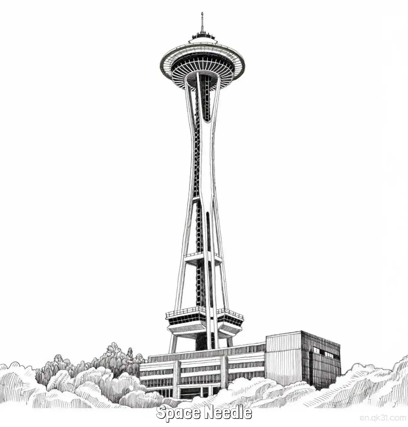 Space Needle  Coloring Page - Free Printable Famous attractions in the United States PDF Coloring Sheets – Free Printable Coloring Page for Kids and Adults