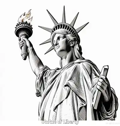 Free printable Statue of Liberty  Coloring Page - Free Printable Famous attractions in the United States PDF Coloring Sheets coloring page