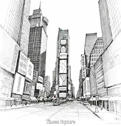 Free printable Times Square  Coloring Page - Free Printable Famous attractions in the United States PDF Coloring Sheets coloring page
