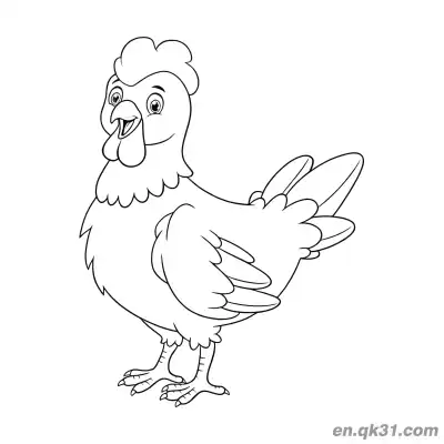 Free printable Cartoon Hen Happily Walking Coloring Page | Easy Farm Printable coloring page